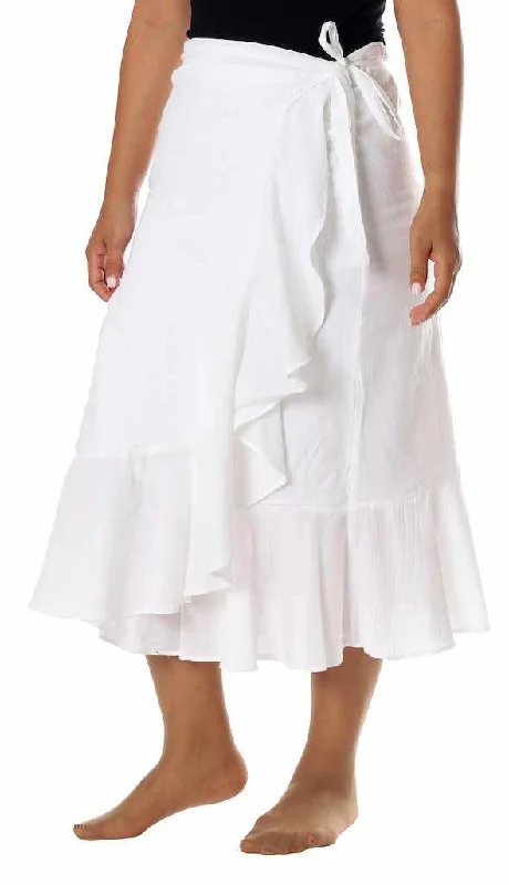 WHITE COTTON MIDI SKIRT